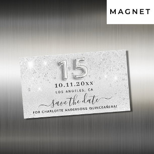 Quinceanera zilveren glitters Bewaar de datum-magn