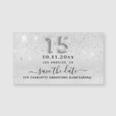 Quinceanera zilveren glitters Bewaar de datum-magn (Voorkant)