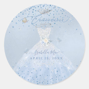 Quinceanera Zilveren Stof Blauw Glitterjurk Ronde Sticker