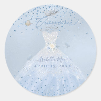 Quinceanera Zilveren Stof Blauw Glitterjurk Ronde Sticker