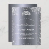 Quinceanera zilverglitter uitnodiging briefkaart (Voorkant / Achterkant)