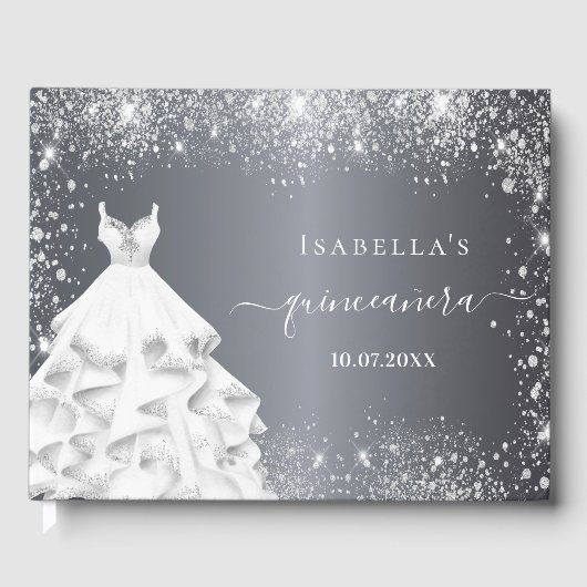Quinceanera zilverwitte jurk ter nagedachtenis gastenboek (Voorkant)