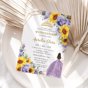 Quinceanera Zonnebloem Paarse Lavendel Bloemen Gou Kaart