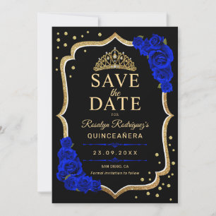 Quinceanera Zwart Goud Koningsblauw Save The Date