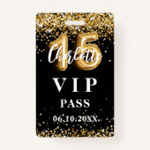 Quinceanera zwart goud vip party pass badge (Voorkant)