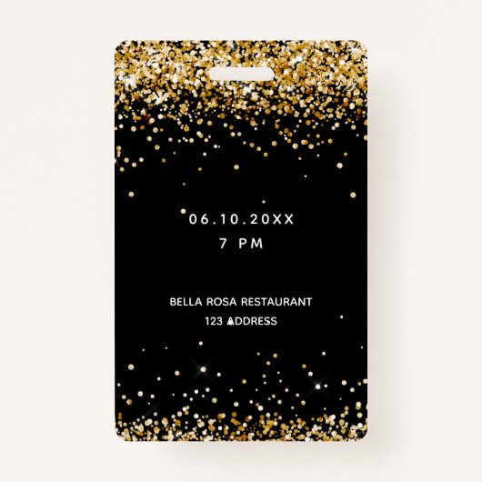 Quinceanera zwart goud vip party pass badge (Achterkant)