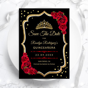 Quinceanera - Zwart Rood Goud Save The Date