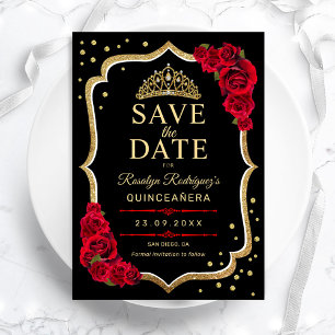 Quinceanera Zwart Rood Goud Save The Date