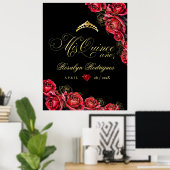 Quinceanera - zwart rood gouden decoratiebord poster (Thuiskantoor)