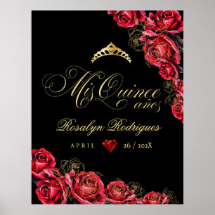 Quinceanera - zwart rood gouden decoratiebord poster