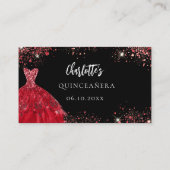 Quinceanera zwart rood jurk respons RSVP-kaart Informatiekaartje (Achterkant)