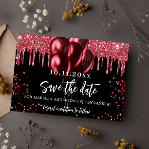 Quinceanera zwarte rode ballonnen glitters save the date