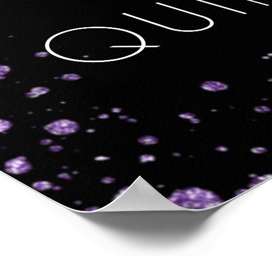 Quinceanera zwarte violet glitter welkomstballonne poster (Hoek)