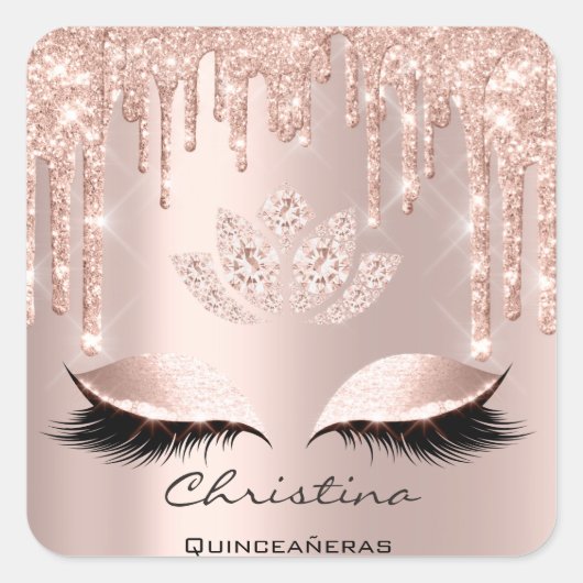 Quinceañeras Sweet 16th 15th Bridal Sparkly Diamod Vierkante Sticker (Voorkant)