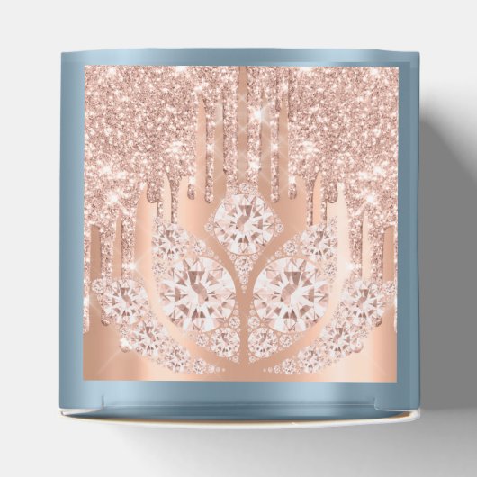 Quinceañeras Sweet 16th Bridal Roos Drip DustyBlue Bedankdoosjes (Bovenkant)