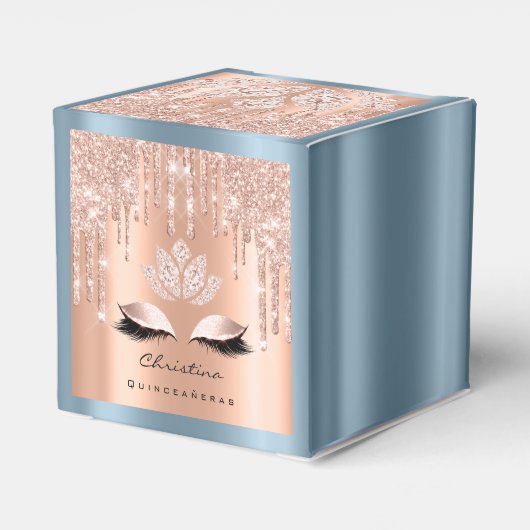 Quinceañeras Sweet 16th Bridal Roos Drip DustyBlue Bedankdoosjes (Achterkant)