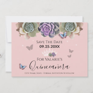 Quincenara Pink Cactus Save the Date Invitation Kaart