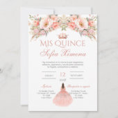 Quinceñera Invitation en espagnol rose floral (Devant)