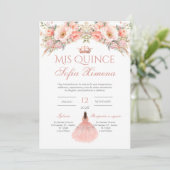 Quinceñera Invitation en espagnol rose floral (Debout devant)