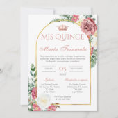 Quinceñera Invitation en espagnol rose floral (Devant)
