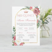 Quinceñera Invitation en espagnol rose floral (Debout devant)