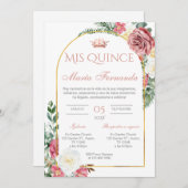 Quinceñera Invitation en espagnol rose floral (Devant / Derrière)