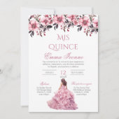 Quinceñera Invitation en espagnol rose floral (Devant)