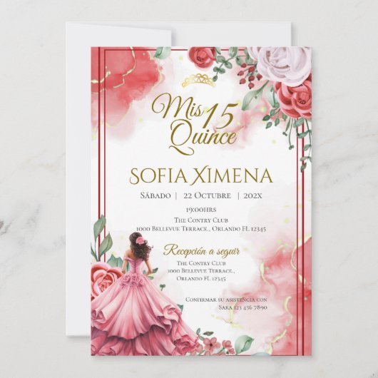 Quincenera Invitation in Spanish Boho (Devant)