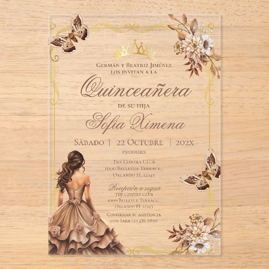 Quincenera Invitation in Spanish Boho Acryl Uitnodigingen (Voorkant)