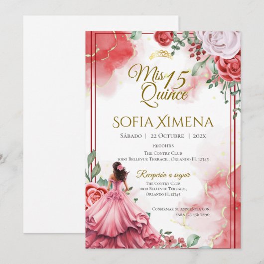 Quincenera Invitation in Spanish Boho Kaart (Voorkant / Achterkant)