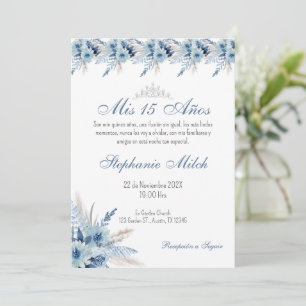 Quincenera Uitnodiging in Spaanse Blauwe Bloemen