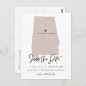 QUINN- Alabama Kaart Save the Date (Verplaatsbaar  (Voorkant / Achterkant)
