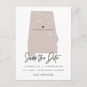 QUINN-Alabama Map Save the Date (beweegbaar hart!) Briefkaart