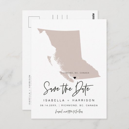 QUINN- British Columbia Kaart Save the Date EDITAB (Voorkant / Achterkant)