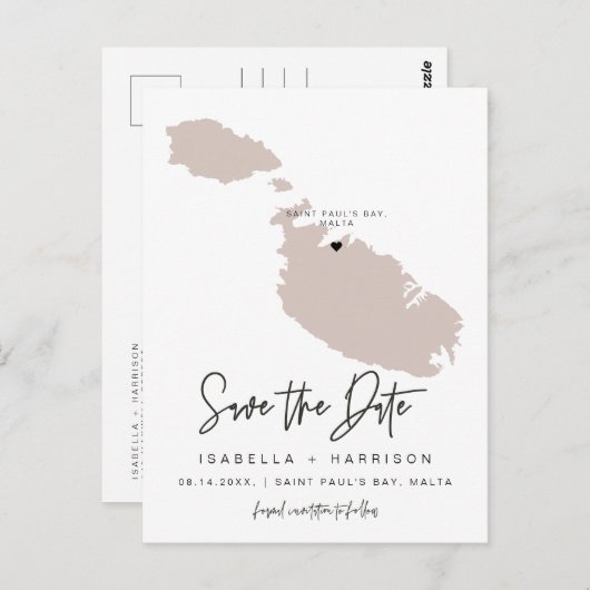 QUINN- Carte de Malte Enregistrer la date (Cœur mo (Devant / Derrière)