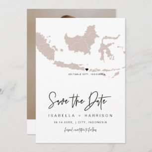 QUINN INDONESIA Blush Pink Map Photo Save the Date Kaart