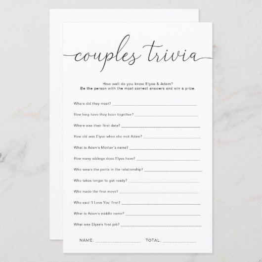 Quinn Minimale paren Trivia Game (Voorkant / Achterkant)