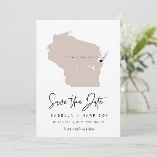 QUINN WISCONSIN Blush Roze Kaart Foto Save the Dat (Staand voorkant)