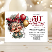 Quirky 50th birthday lady fun playful invitation kaart