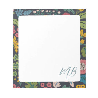 Quirky Abstract Floral Pattern Monogram Notitieblok