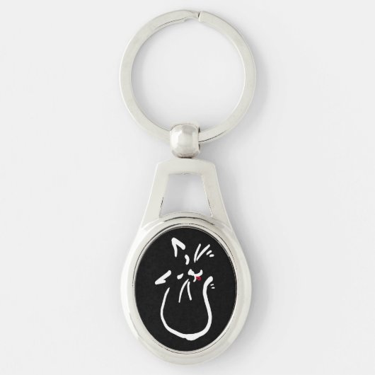 Quirky Black en White Cat Sleutelhanger (Voorkant)