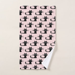 Quirky Black Kitty Cat Fun Patterned Handdoek