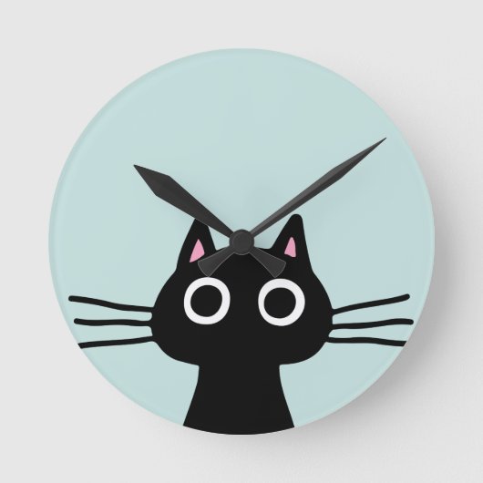 Quirky Black Kitty Cat met Long Whiskers Ronde Klok (Voorkant)