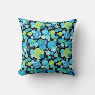 Quirky Blue Moons op Black Pattern Kussen