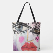 Quirky Bold Collage Art Graffiti Eyes Lips Bright Tote Bag (Achterkant)
