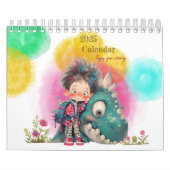 Quirky Boy & Dinosaur Cartoon Kalender (Hoes)