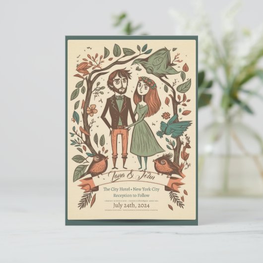 Quirky bruiloft nodigt uit voor bruiloft kaart (Staand voorkant)