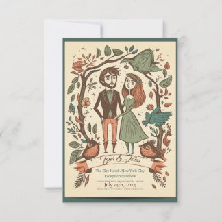 Quirky bruiloft nodigt uit voor bruiloft kaart