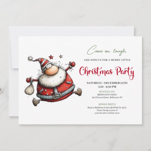 Quirky cartoon Santa Christmas party invitation (Devant)