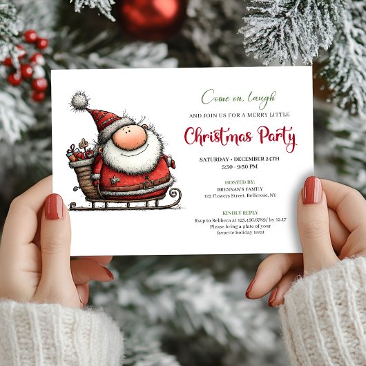 Quirky Cartoon Santa Claus Festive Party Invites Kaart